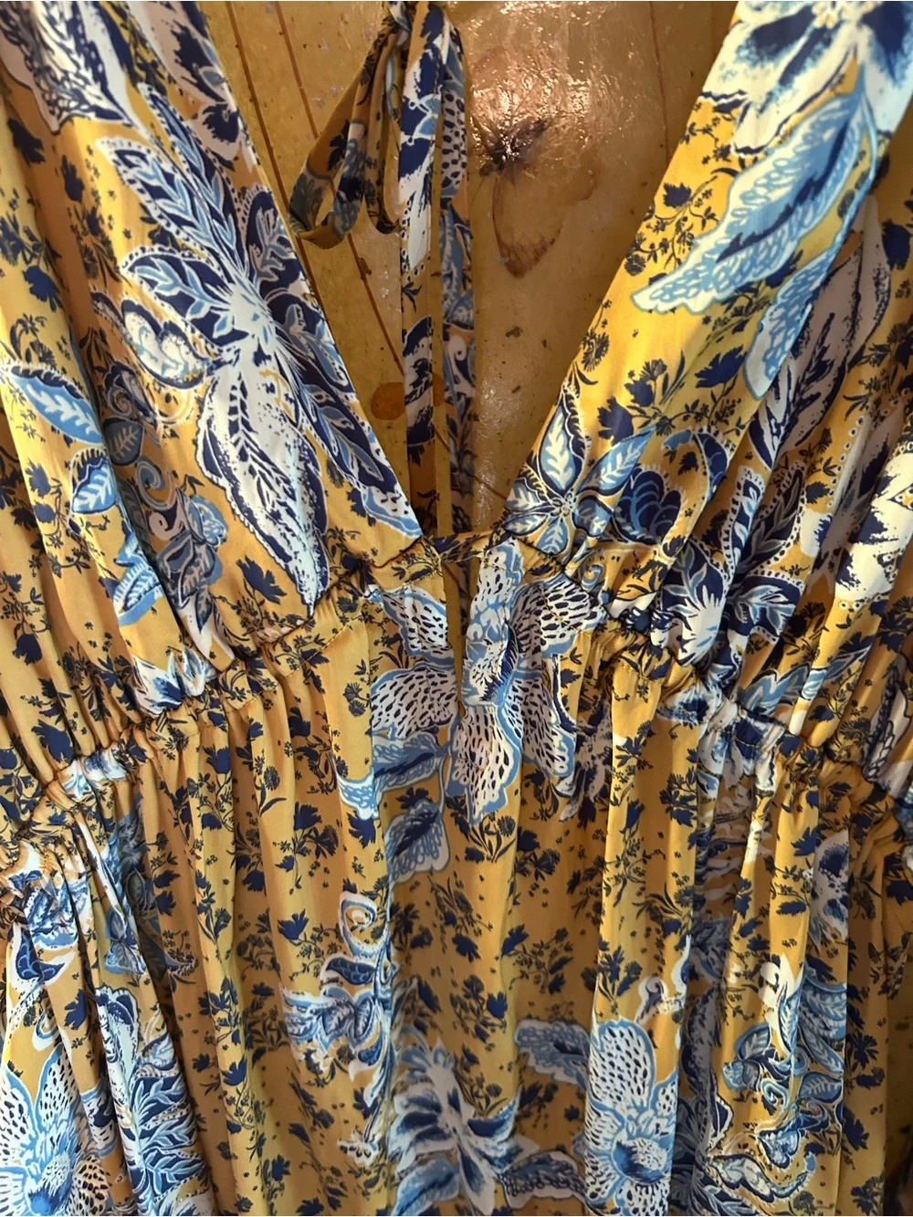 Free People Floral Yellow V-Neck Long Sleeve Dress